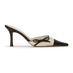 Black White Ribbon Detail Mule Heels
